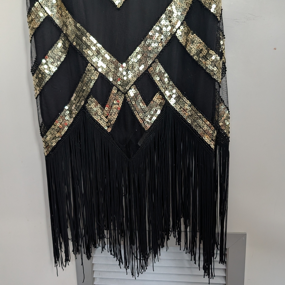 Glamorous Black and Gold Fringe Mini Dress - Picture 9 of 14